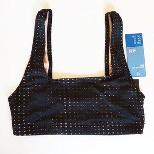 NWT H&M Perforated Mesh Square Neck Bikini Swim Top 12 Black Nude  50off3